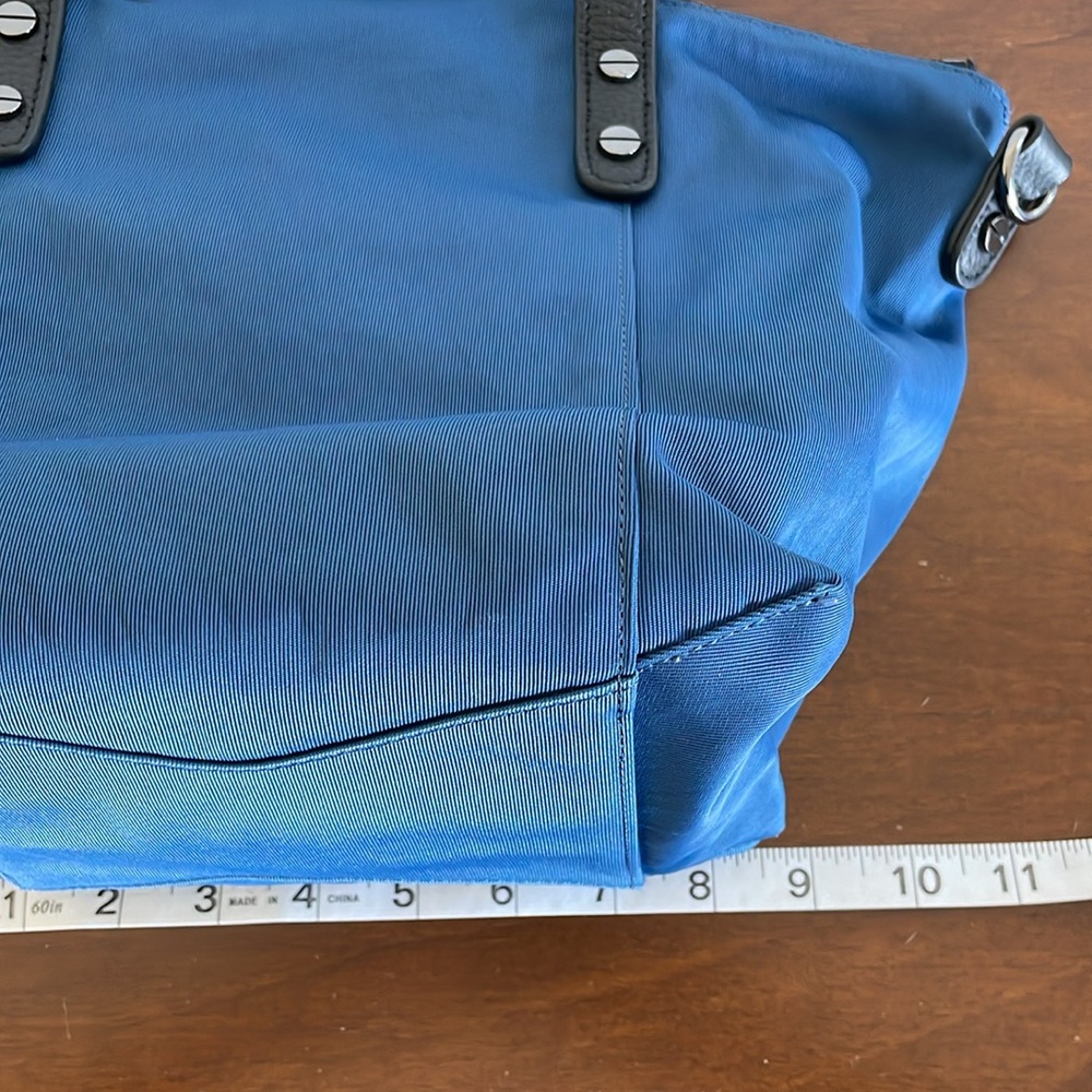 CHRISTOPHER KON Royal Blue Nylon and Black Leather Trimmed Zippered Satchel. - Picture 9 of 12